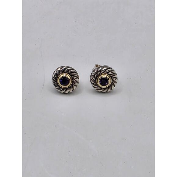 David Yurman Sterling Silver Amethyst Cookie Stud Earrings - Picture 11 of 16